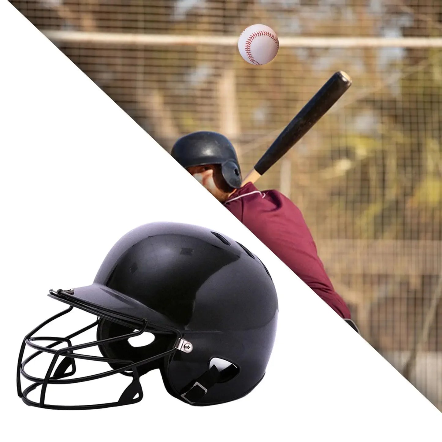 Baseball Head Protection Equipment Double Ear Batting Helmet with Facemask Catcher Mask for Children Sports Outdoor Safety