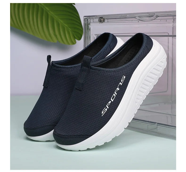 Ladies' Half Dragged Thick Soled Shoes Are Casual Lightweight and Breathable Increasing The Height for Lazy People To Step On