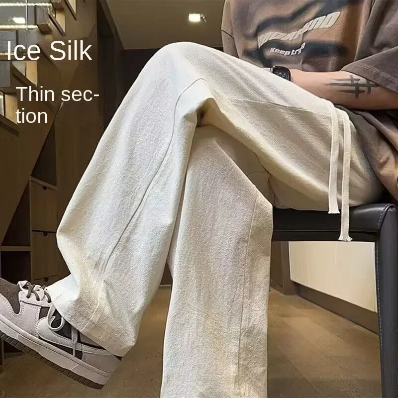 Pants Men's Summer Quick-drying Straight-leg Casual Pants for Teenagers Trendy Loose Thin Sports Wide-leg Trousers Y2k Shorts