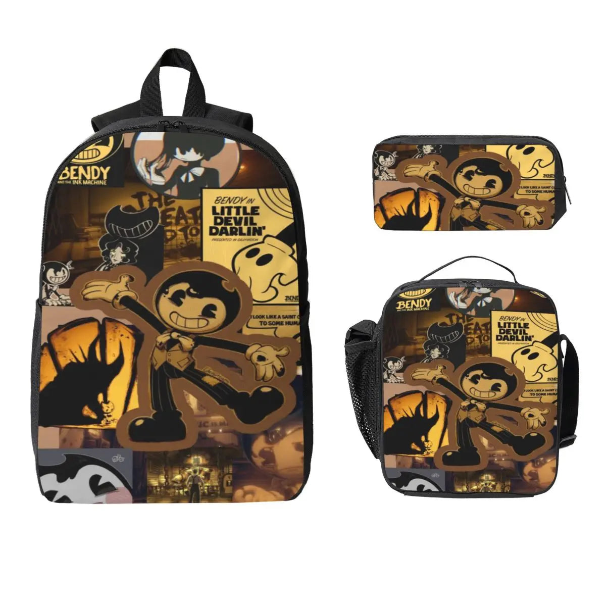 3Pcs Bendys And The Dark School bags Set for Boy Girl Pen Bags Backpack Sets with Lunch Box For School Students Knapsack