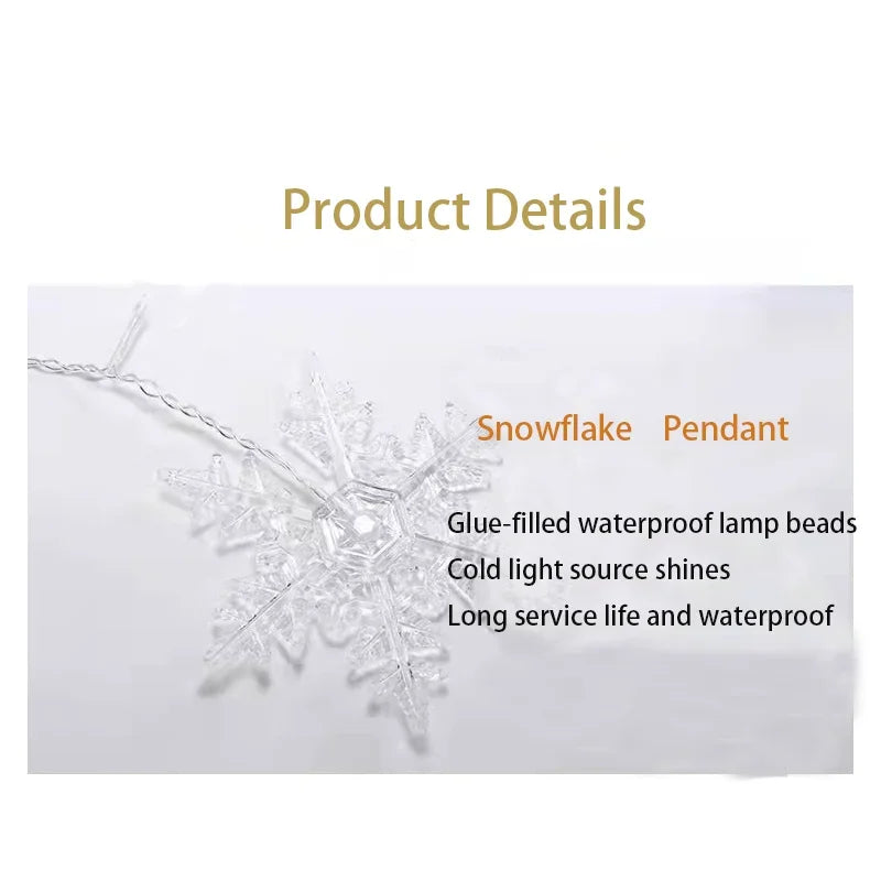 3.2M Christmas Snowflake Curtain Lights - LED Flashing Fairy String Lights, Waterproof for Holiday Party Wedding Xmas Tree Decor