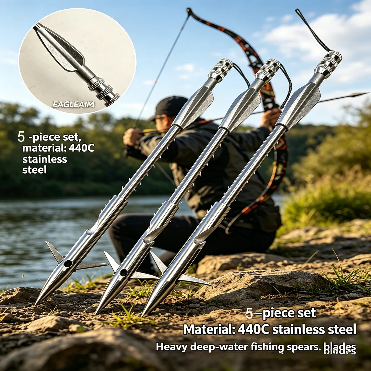 Front Facing Flying Shark Fishing Darts Slingshot Arrows-5 Pack Slingshot Fishing Reel Darts Silver Deep Water Shooting Fish Dar
