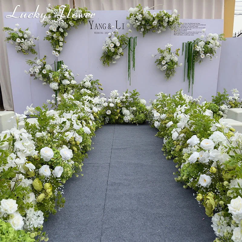 White Green Flowers Wedding Decoration Artificial Flowers Floral Backdrop Arrangement Hang Flower Row Road Lead Flower Ball