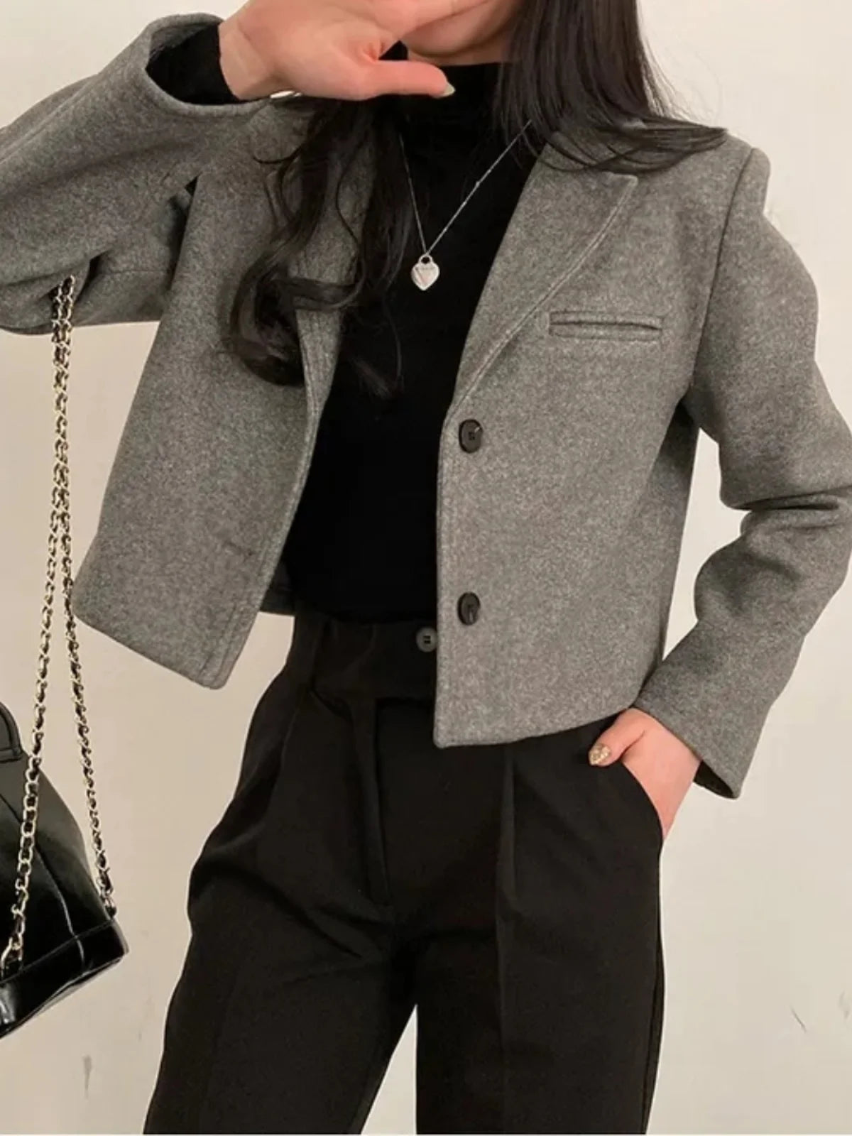 ort Thiened Woolen Coat for Women Winter New Sle Retro Single Button Suit Collar Coat Korean Sle Straight Tube pe