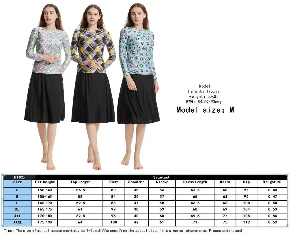 Elegant Islamic Women Swimsuits Long Sleeved Bodysuits+skirt+hat 3pcs Bathing Swimming Suit Muslim Sexy Girls Beachwear S-xxxl