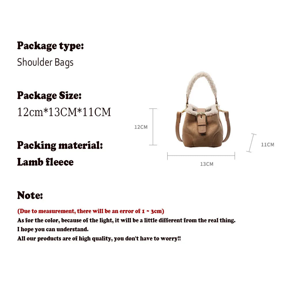 Women's Bags Bucket Shoulder Handbag Autumn Winter Vintage Versatile Lamb Wool Handbag Elegant Fashion Crossbody Bag Wholesale