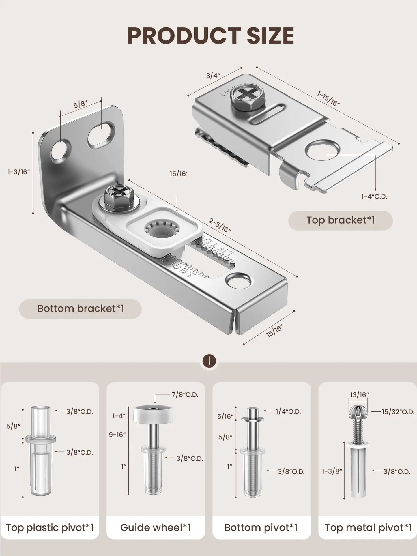 2Pcs Bifold Door Hardware Repair Kit Include Top & Bottom Bracket Bifold Door Parts with 7/8 in Guides Wheel for Folding Door