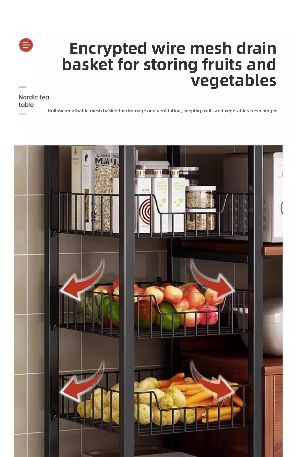 Heavy Duty Large Capacity Storage FurniturePantry Cabinet with Adjustable Shelves & Mesh Baskets Microwave Dishes