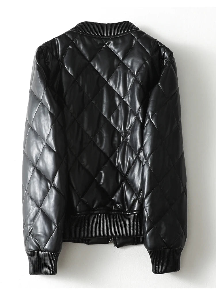 Julypalette 90% White Duck Down Real Sheepskin Jackets Black Casual Women Winter Zipper Lambskin Leather Warm Coats Size M-5XL
