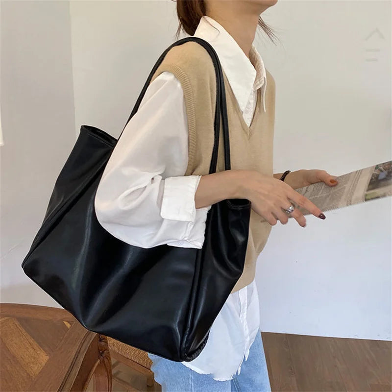 Women Tote Bag Fashion Underarm Pouch Large Capacity Soft Pu Leather Shoulder Bag Retro Crossbody Bag Casual Portable BucketBags