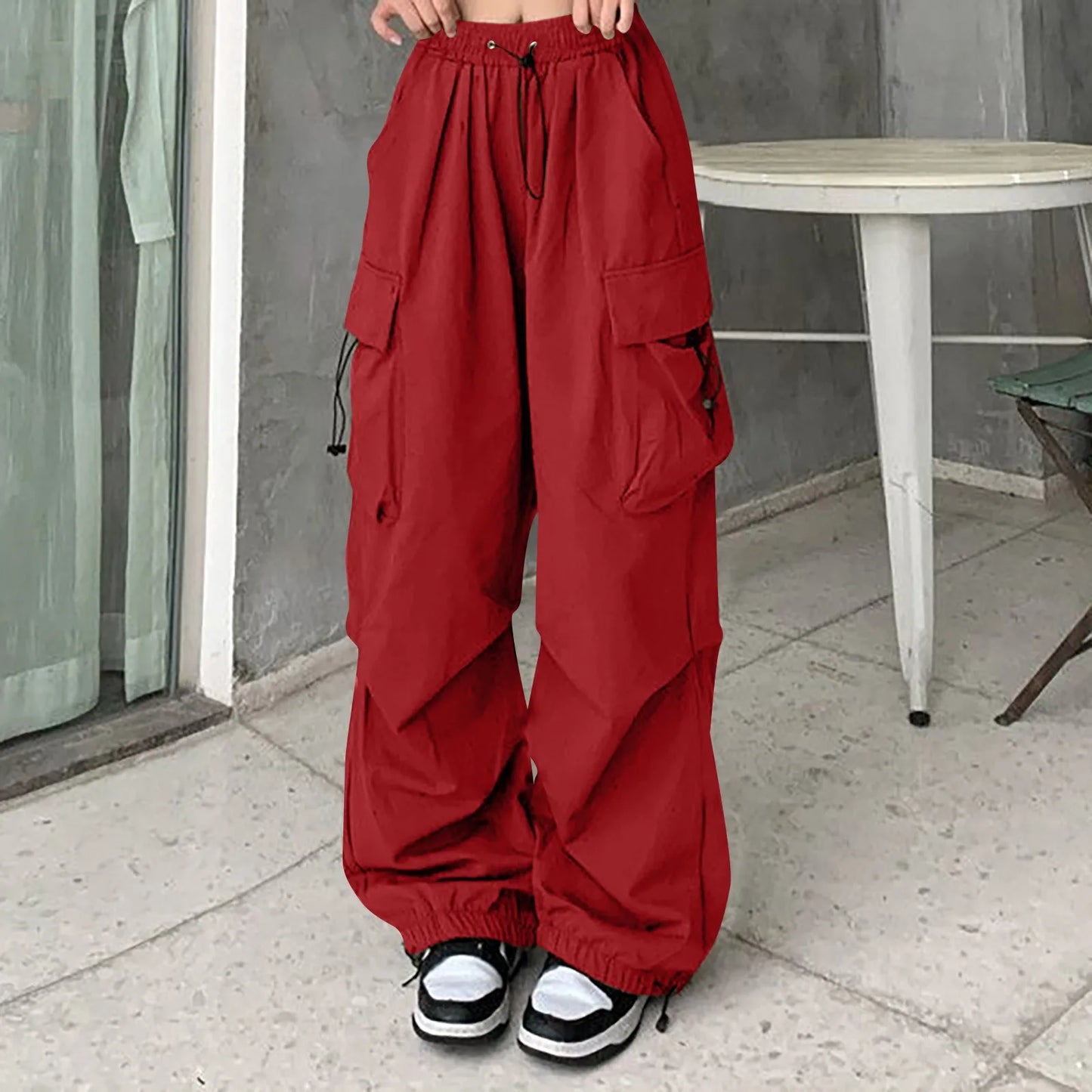 Women Pants Casual Low Waist Drawstring Sweatpant Solid Drawstring Parachute Trousers Oversized Pants Jogger Women'S Pants