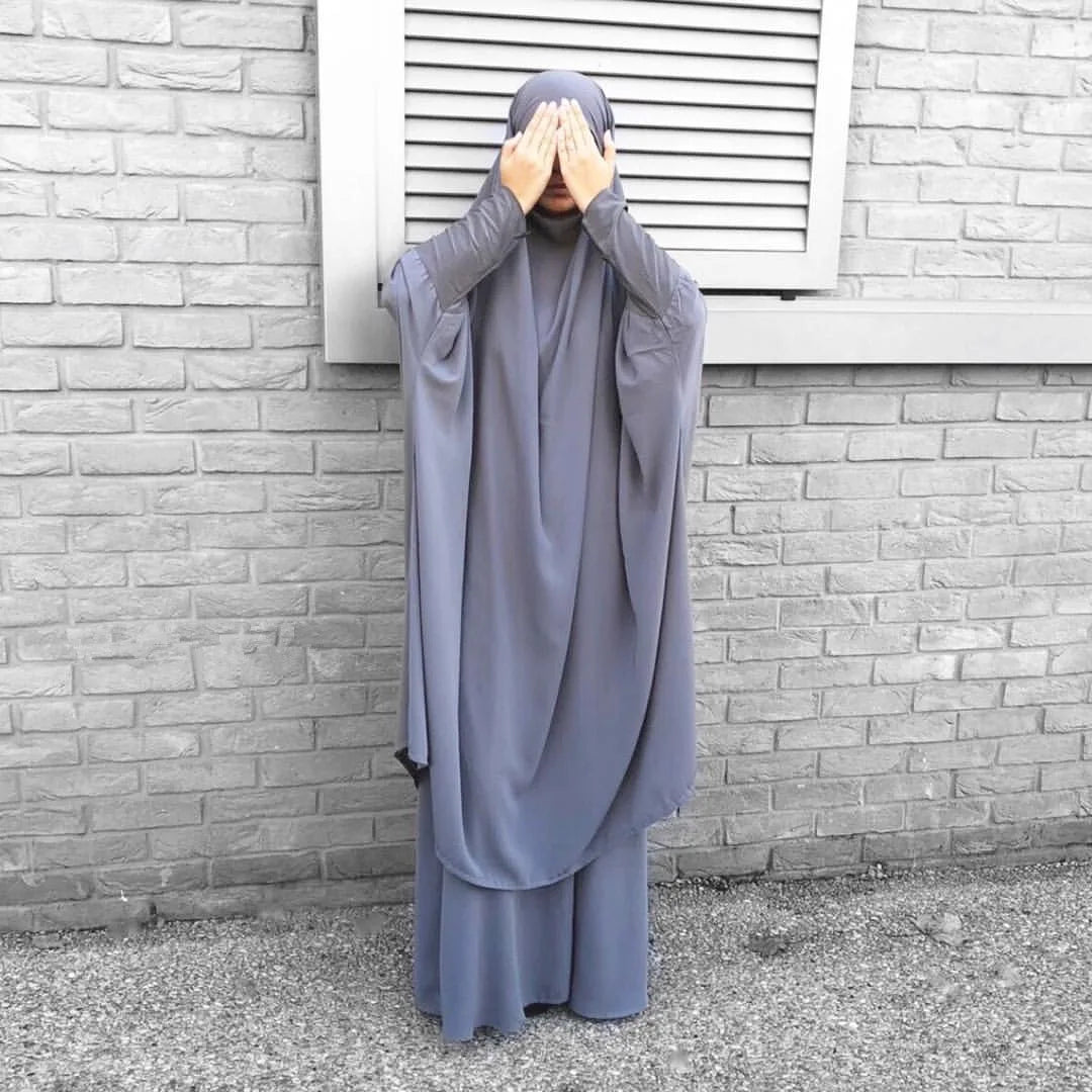 15 Colors Eid Hooded Muslim Dress Set Women Hijab Dress Prayer Garment Islamic Abaya Long Khimar Ramadan Gown Abayas Skirt Suit