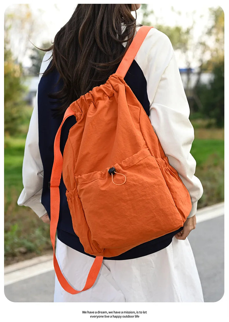 Fashionable Lightweight Drawstring Backpack: Large-Capacity Waterproof Sports Bag for School, Books, Outdoor Activities, Travel