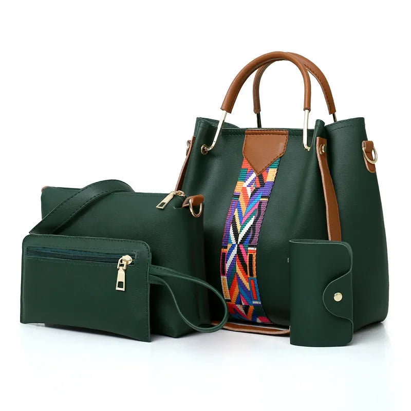 Women's Bag Luxury Handbag Large Capacity Tote 4 Pcs Ladies Bag Fashion Shoulder Bag Wallet Card Bag