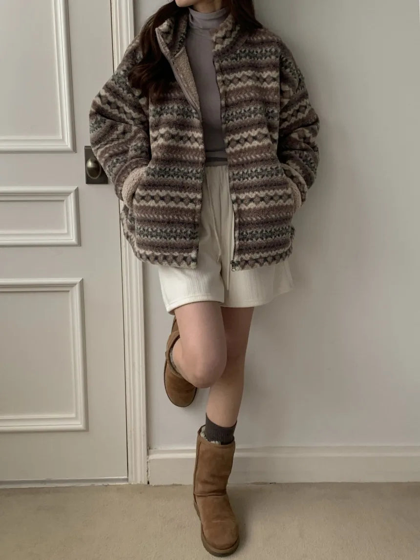 Winter Clothing with Retro Patterns  Thickened Warm Cotton Jacket for Women