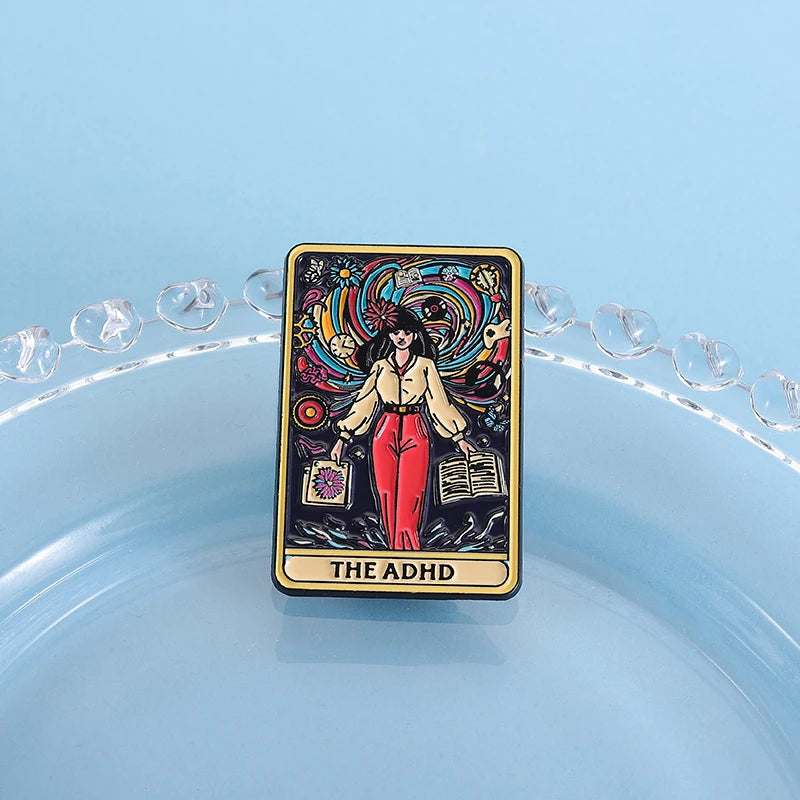 The ADHD Tarot Cards Enamel Pin Autism Mental Health Metal Brooch Lapel Backpack Badge Jewelry Accessories Gift For Friends