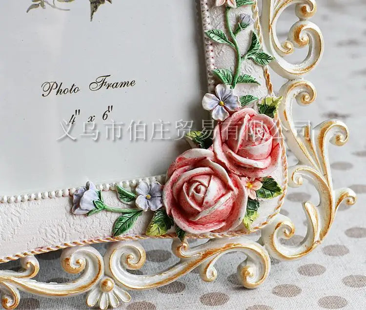 Wholesale of 6-inch Pastoral Photo Frames, Resin Painted Photo Frames, Rose Creative Photo Frames