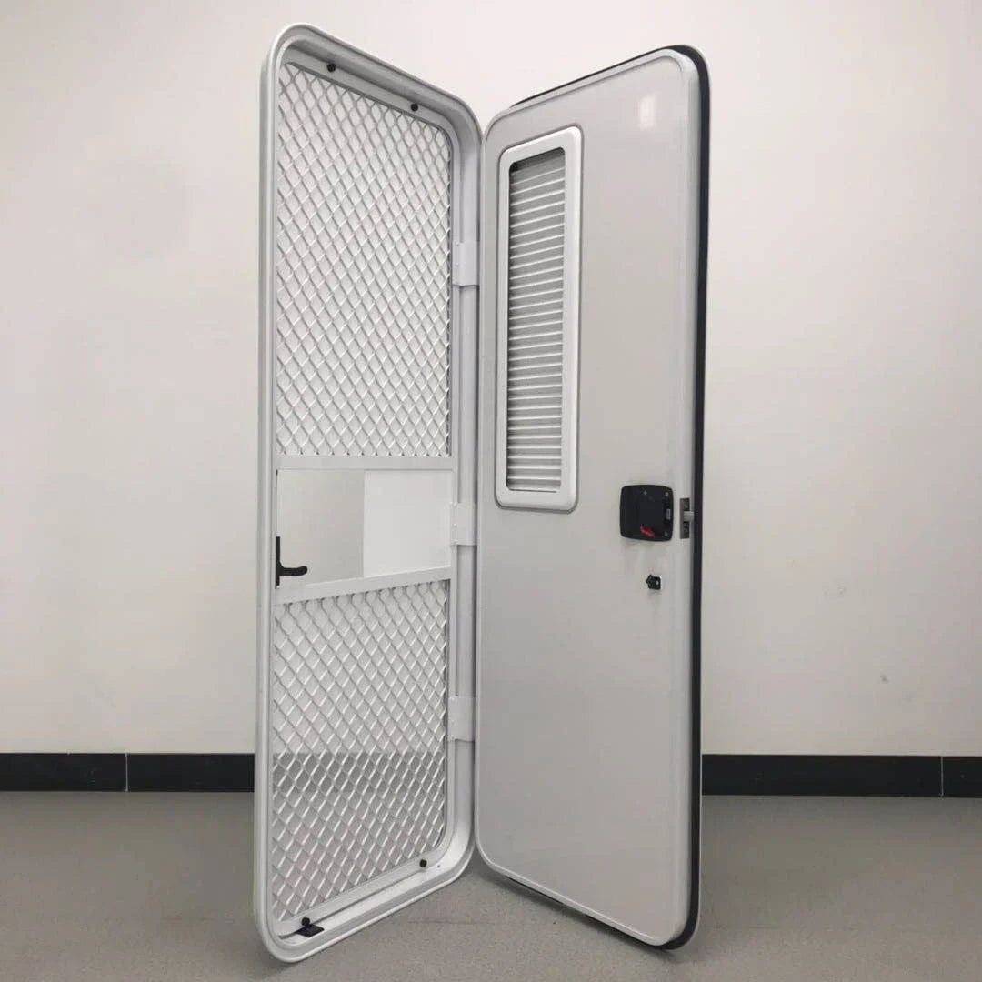 Rv and Motorhome Parts White Wholesale America Style Aluminum Alloy Rv Door with Door Stopper and Rubber Trim