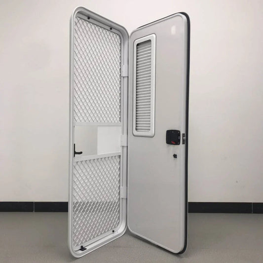 Rv and Motorhome Parts White Wholesale America Style Aluminum Alloy Rv Door with Door Stopper and Rubber Trim