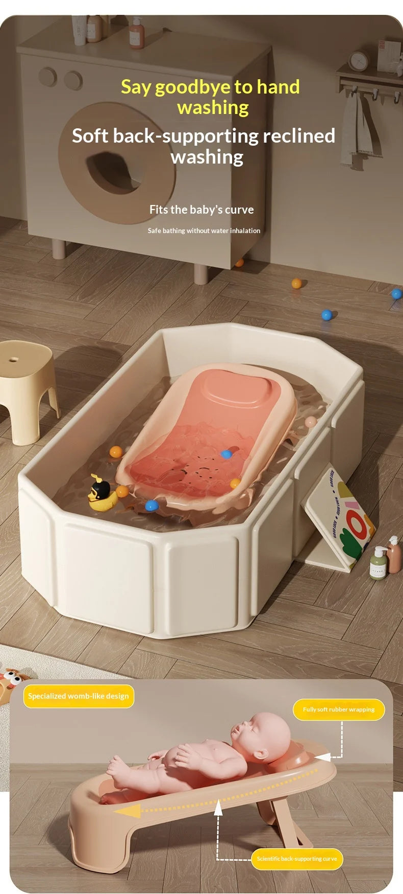 Large Baby Bathtub 0-5 Year Old Children Foldable Tub Babies Sit Lie Down All-in-One Newborn Bathing Basin Keep Warm Baby Tubs
