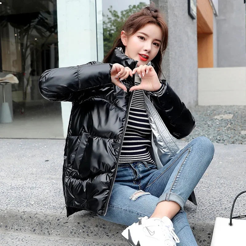 2026 New Winter Jacket Women Parkas Glossy Warm Thicken Coat Female Cotton Padded Parka Waterproof Outwear Loose Snow Jacket
