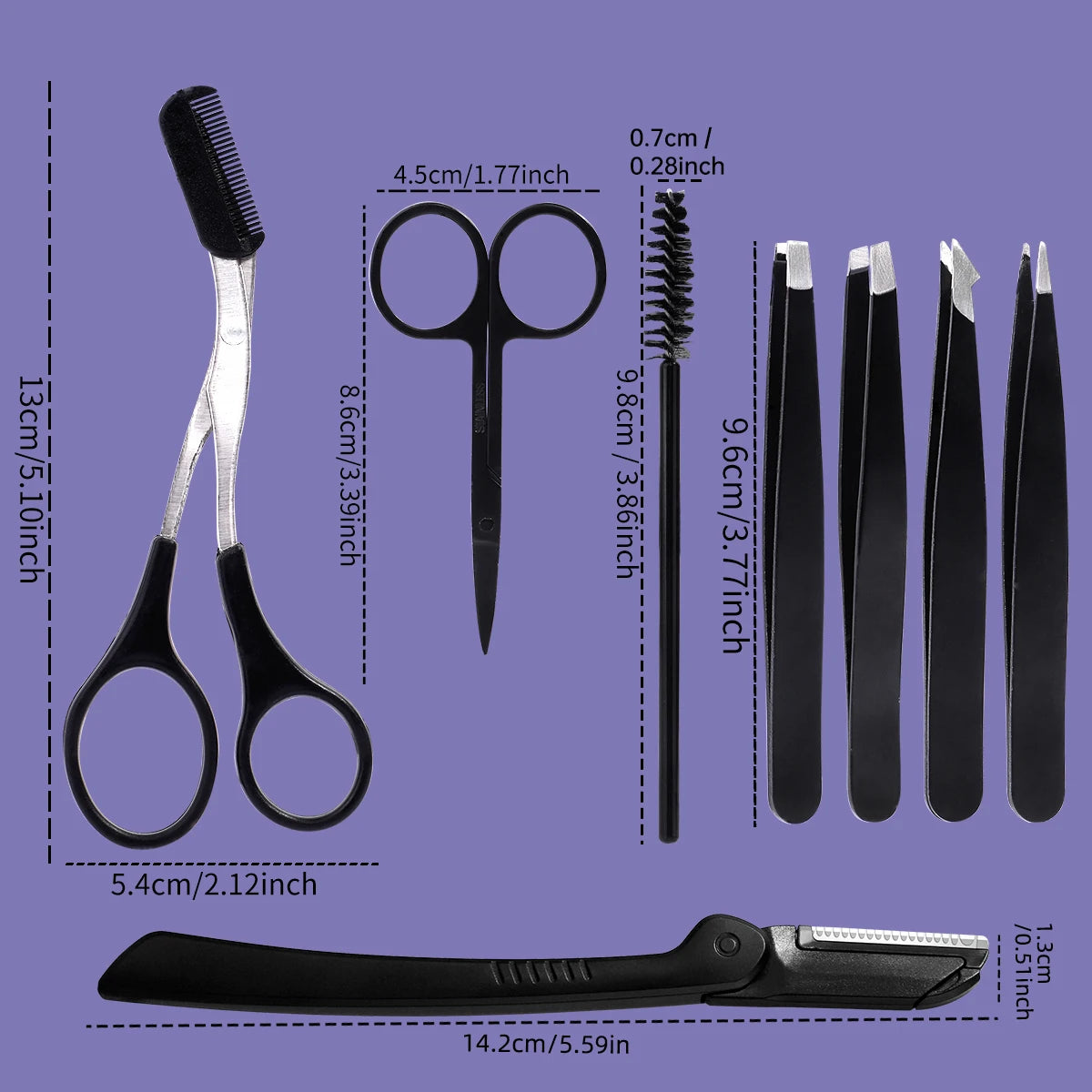 4/5/7/8pcs Eyelash Tool Set, stainless steel eyebrow trimmer, eyebrow trimmer and hair remover, suitable for both men and women.