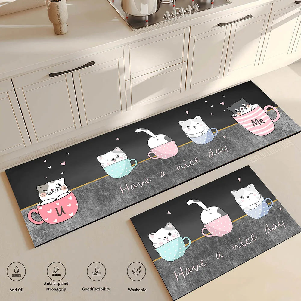 Carpet for Kitchen Floor Mat Waterproof Non-slip Long Rug Oil-proof Foot Mats Pink Flower Home Decoration Modern Absorbent Rugs