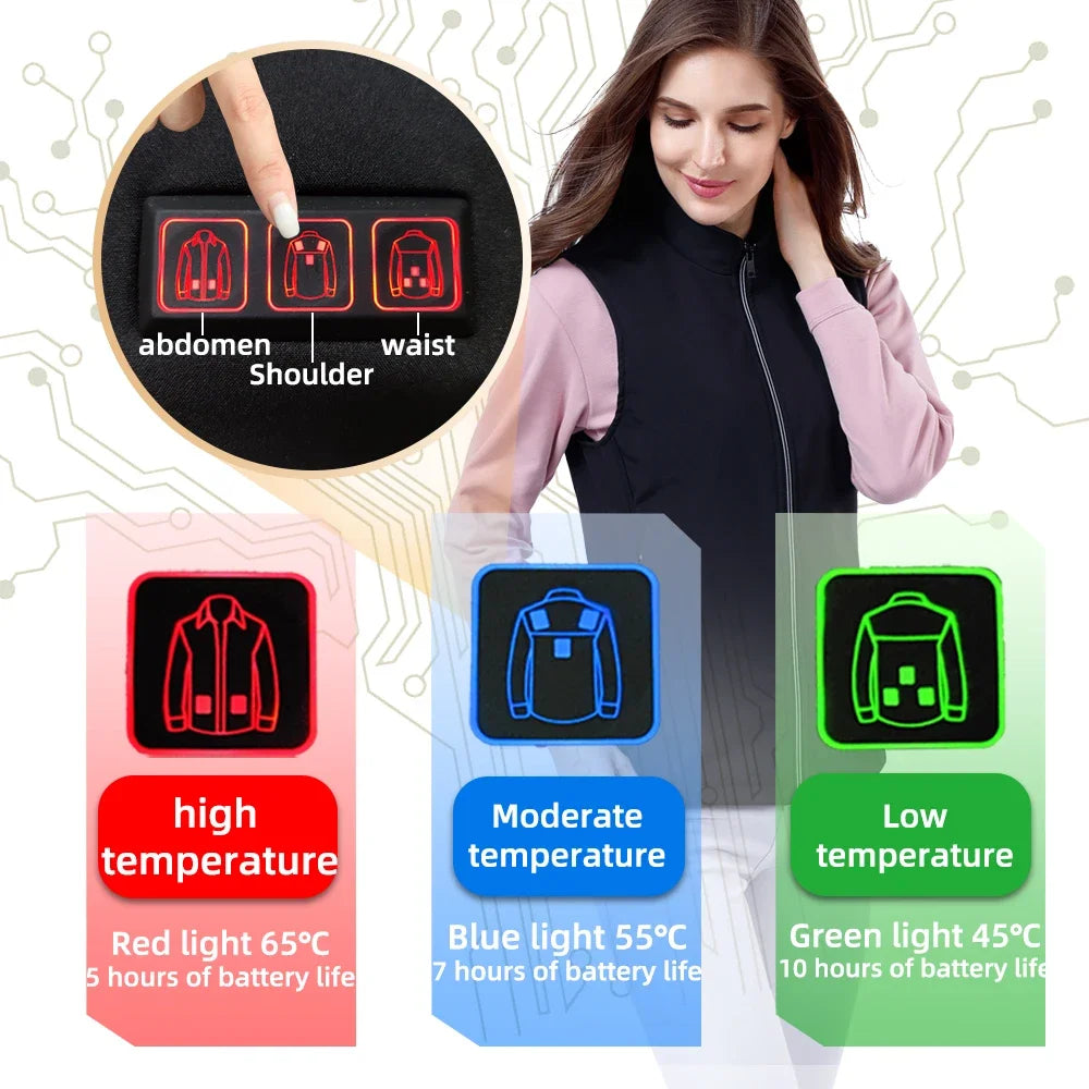 2024 Winter Mens Thermal Clothing Electrical Cotton Heated Vests USB Heating Down Jacket Warm Sleeveless Women Fishing Hunting