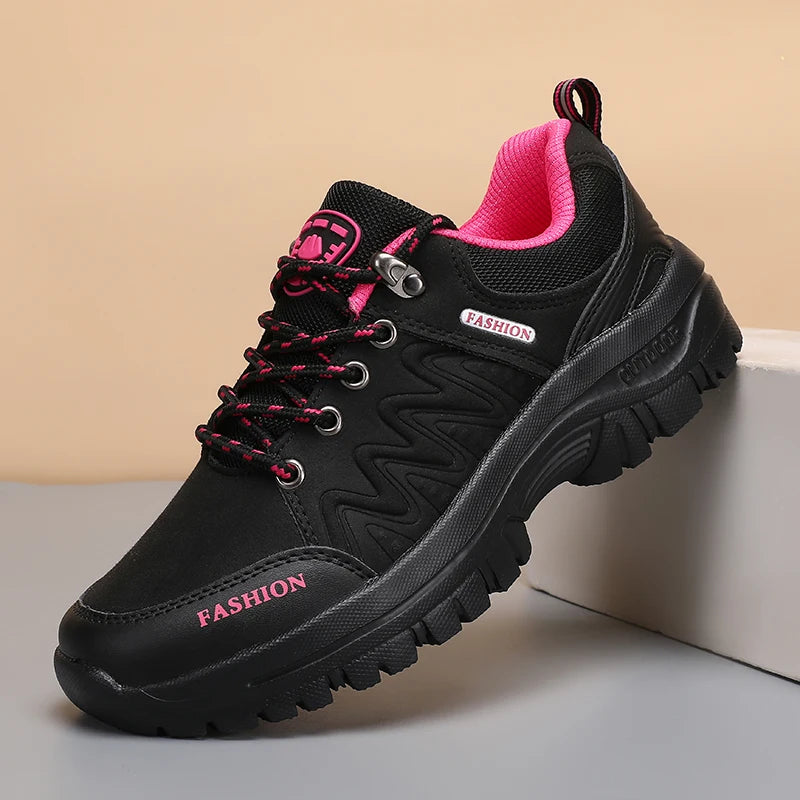 Ladies' Outdoor Hiking Shoes with Black and Pink Non Slip Soles Fashionable Sports Shoes Breathable Mesh Running Hiking Boots