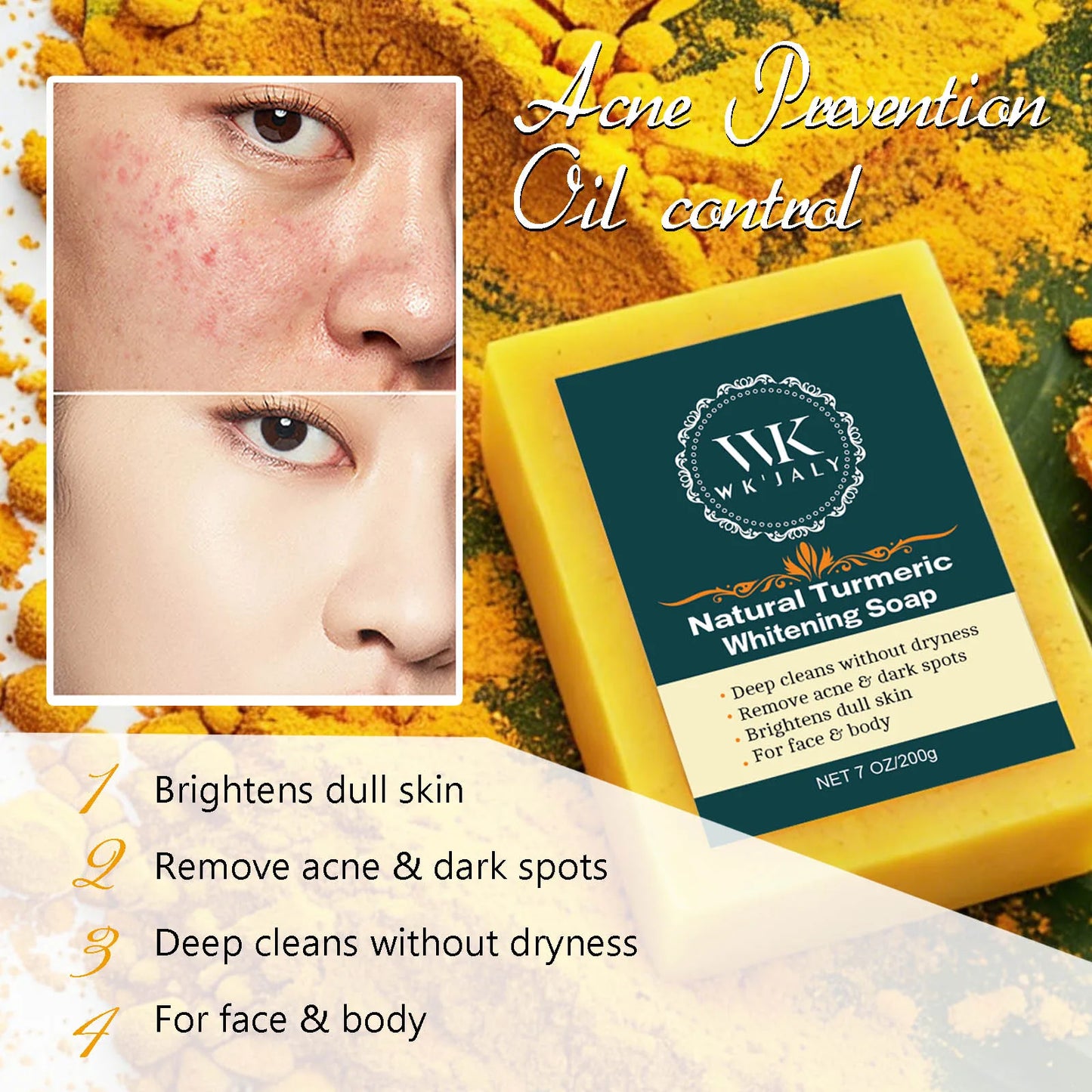 WK JALY Whitening Skin Care Set, Moisturize With Collagen, Glutathione, Natural Turmeric, Remove Acne, Dark Spot, Even Skin Tone