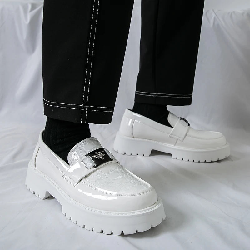New Leather Shoes Men's Round Toe Thick soled Formal Shoes Loafers Non Slip Fashion Light luxury college Business Casual Shoes