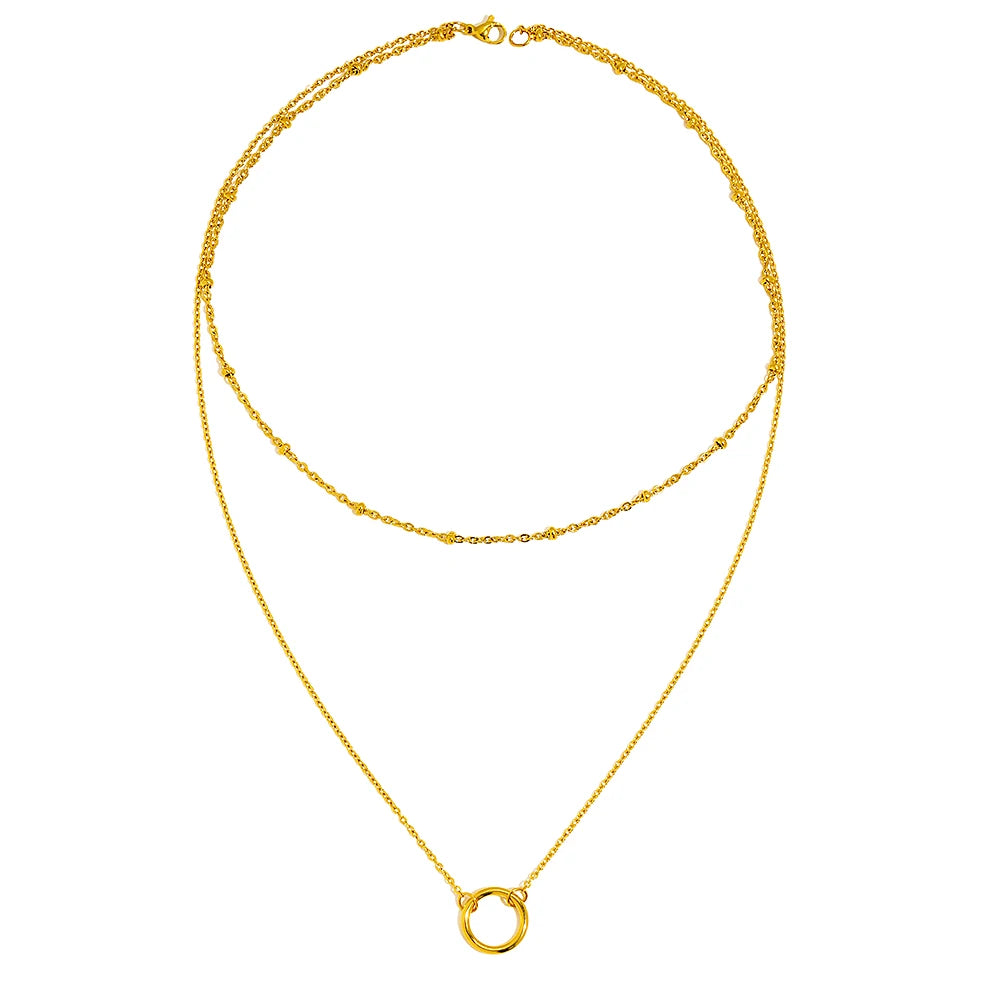 Stainless Steel Necklaces Trending Products Circle Pendant Bead Layer Chain Light Luxury Choker Fine Necklace For Women Jewelry