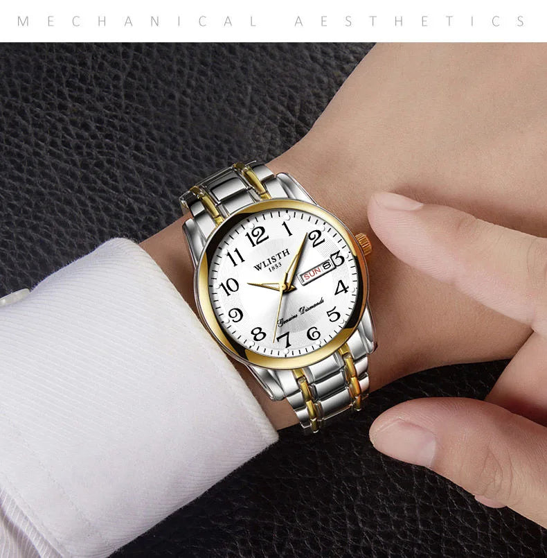 WLISTH Men's Elderly Large Number Watch - Luminous Waterproof Quartz Watch Wholesale Stainless Steel Band Mineral Glass