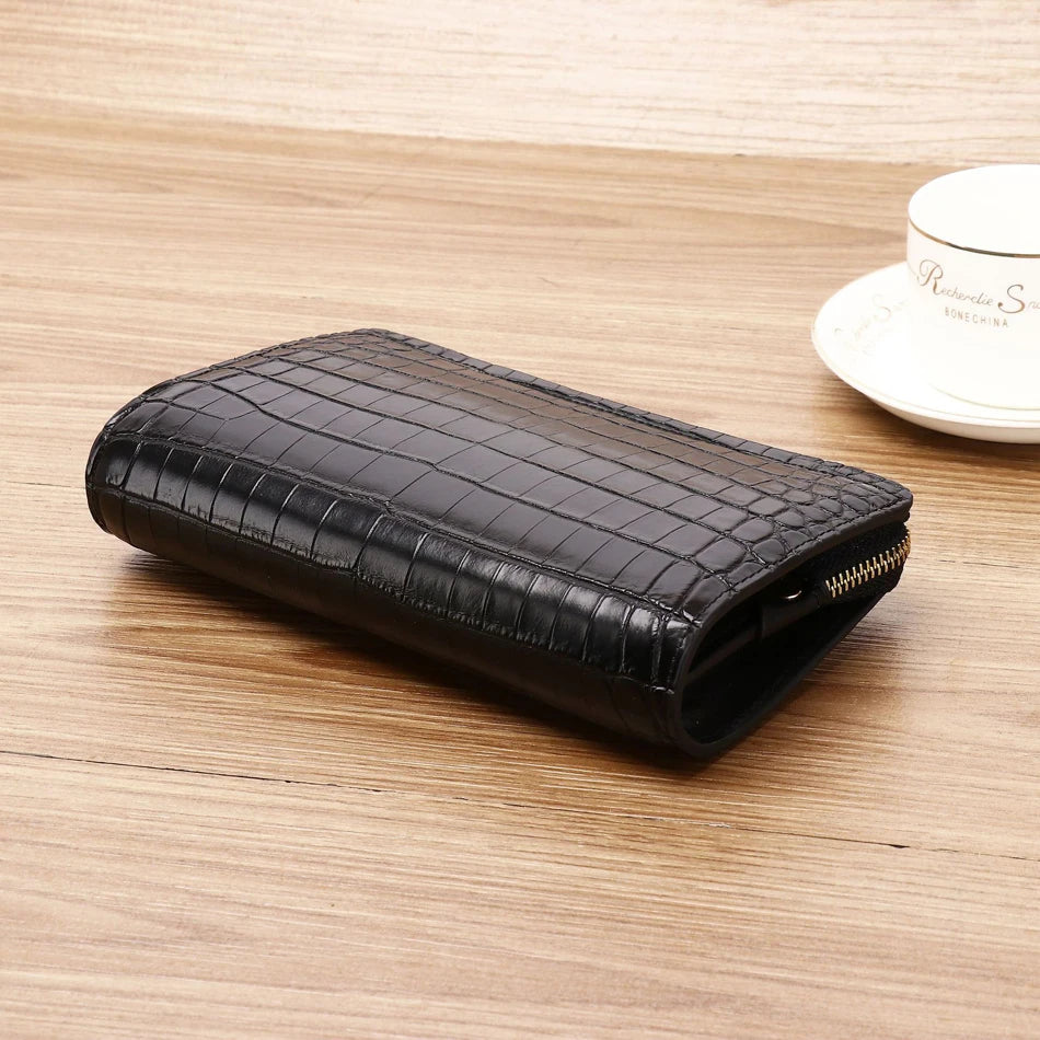 Genuine leather leather Alligator bone design men long purse large-capacity hand bag handbag mobile phone bag Men's wallet