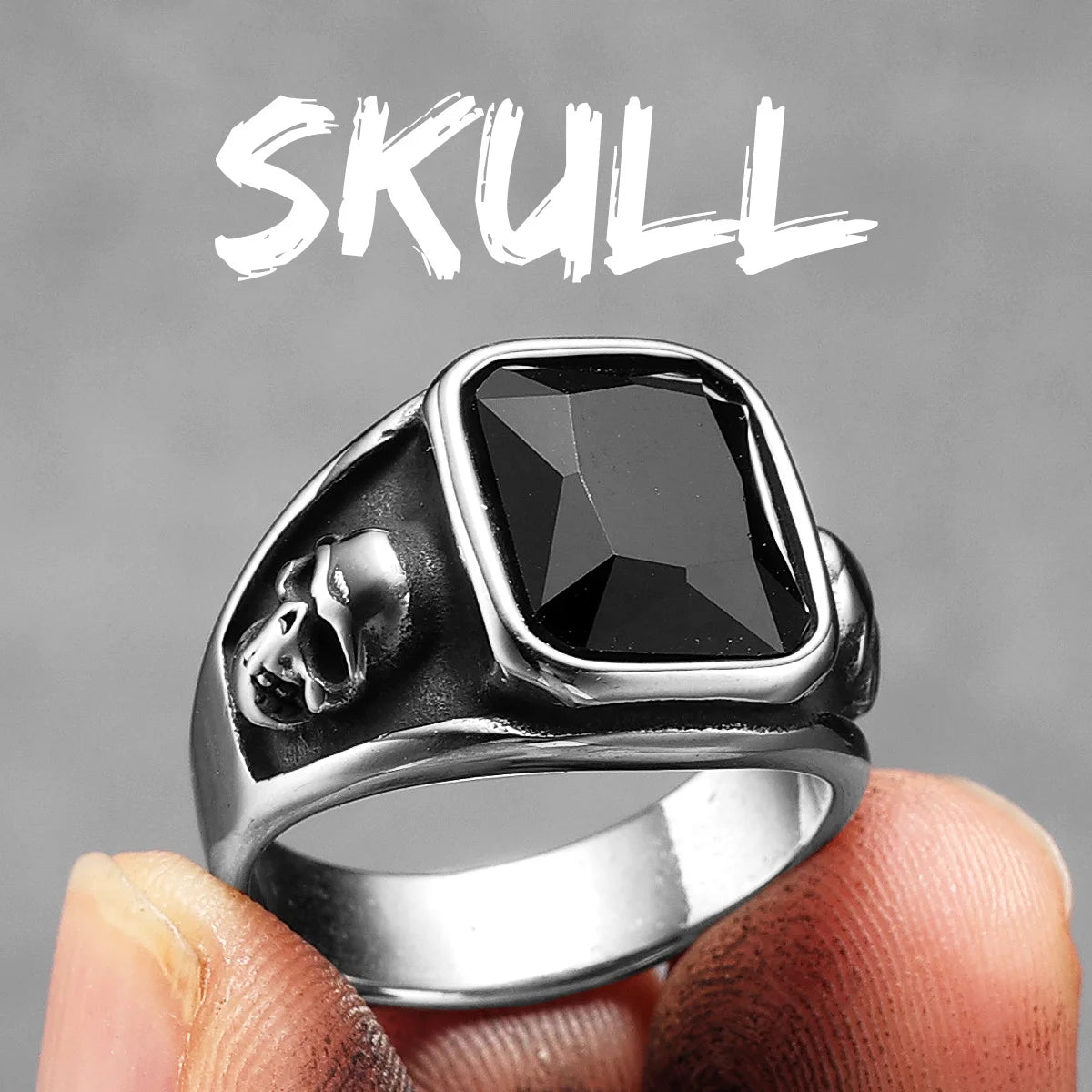 Gem Stone Skull Men Rings Stainless Steel Women Jewelry Vintage Gothic Punk Rock Cool Stuff Fashion Accessories Gift Wholesale