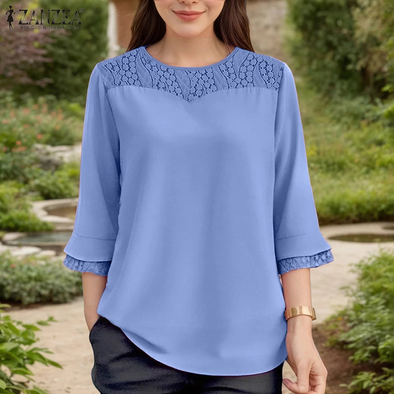 Women Autumn Patchwork Blouse 2025 ZANZEA Elegant Long Sleeve Tops Stylish Work Shirts Female Casual Loose Chemise Mujer Femme