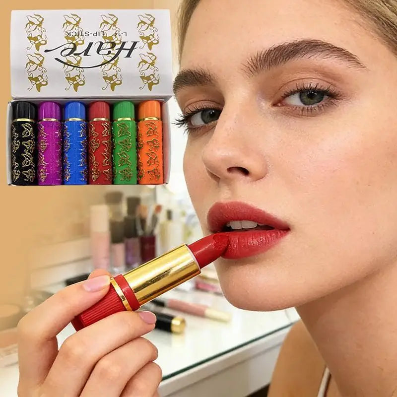 6Pcs/Set Matte Velvet Lipstick Waterproof Lipstick Sexy Lip Stick Color Mood Changing non-greasy Moisturizing Lipstick cosmetics