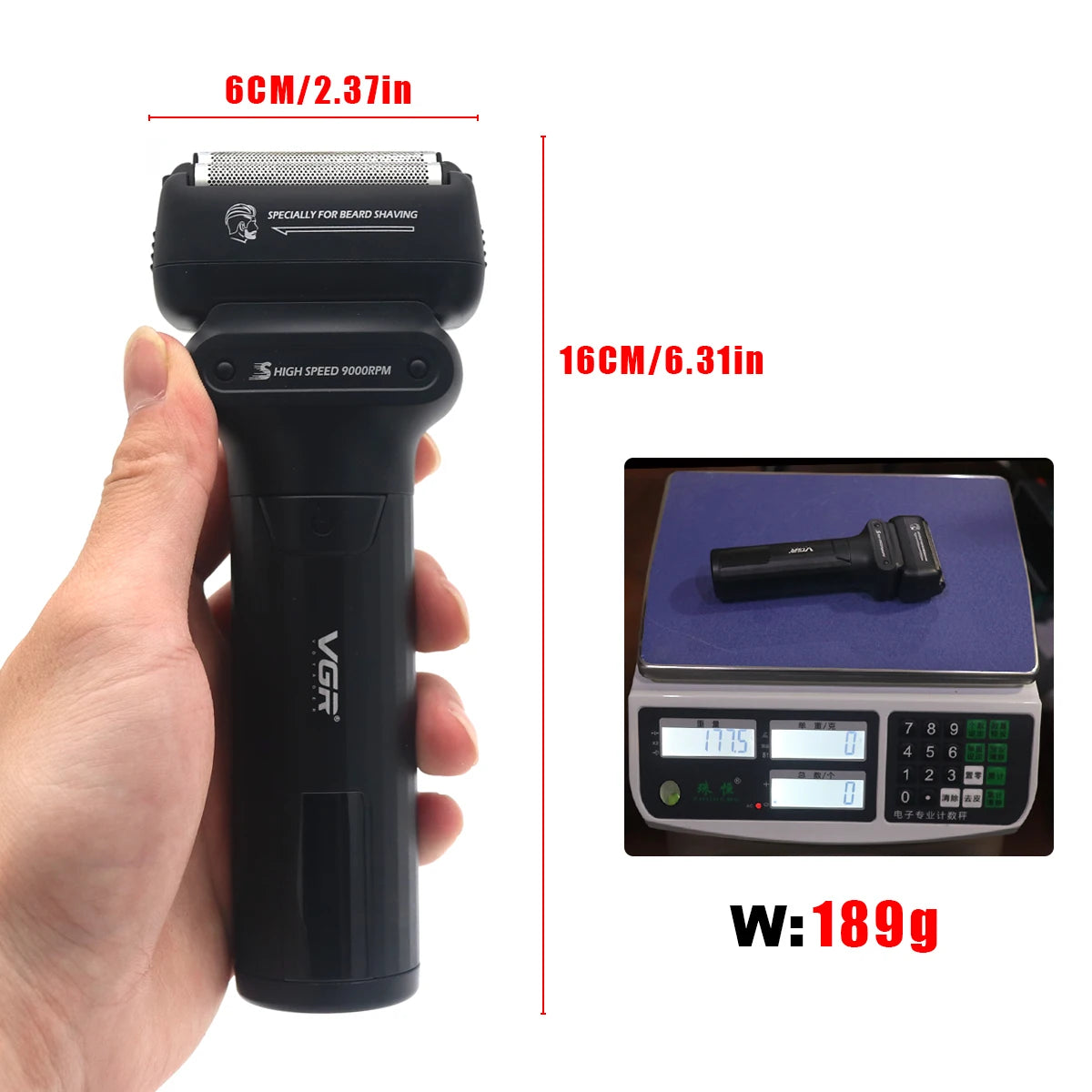 VGR V368 Beard Trimmer for Men with Double Foil Washable 9000RPM DC Motor Professional Barber Machines Shaving Machine