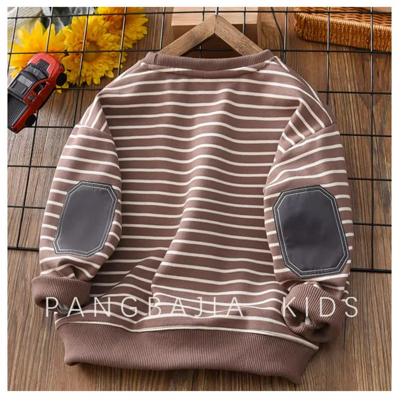 2024 Boys Striped Sweatshirt Children's Spring Autumn New Hoodies Kids Long Sleeve Casual Clothing Teenager Fashion Letter Coats