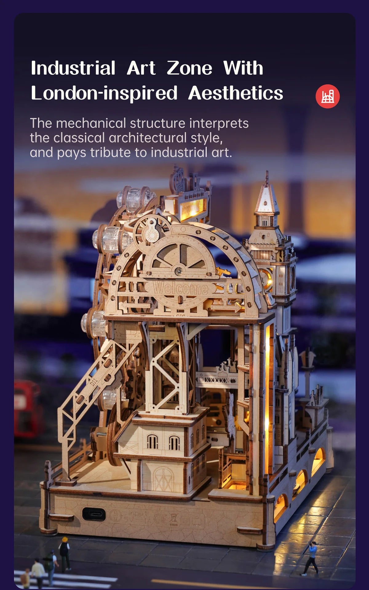 3D Wooden Puzzle Marble Run Building Kit London City Model with Lights Mechanical DIY Landmark Puzzle for Adults Teens