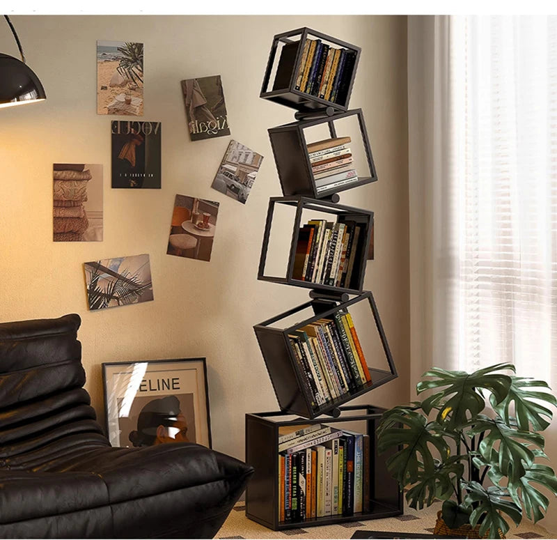 5 Layer Grid Bookshelf Modern Simple Foldable Storage Metal Living Study Room Decoration Corner Arrange Floor Standing Bookshelf