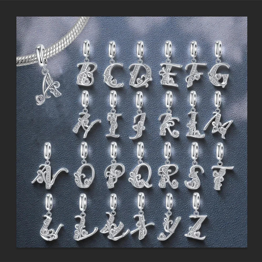 925 Sterling Silver Full series of A-Z letters pendant Charms For Original  Bracelet Charm Necklace Diy Female Jewelry