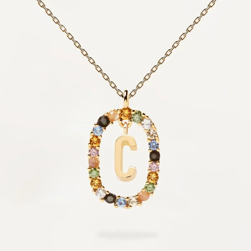 925 Sterling Silver Gold Letters A - Z Initial M S C K Alphabet Pendente Long Chain Necklace Say My Name Fine Jewelry