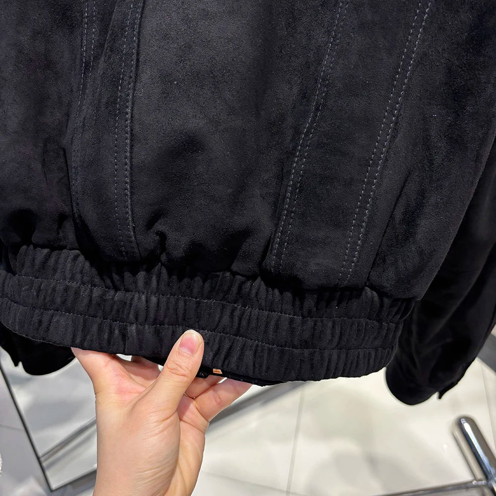 YOLOAgain 2025 Autumn Oversized Suede Jacket Women Real Leather Bomber Jacket Female