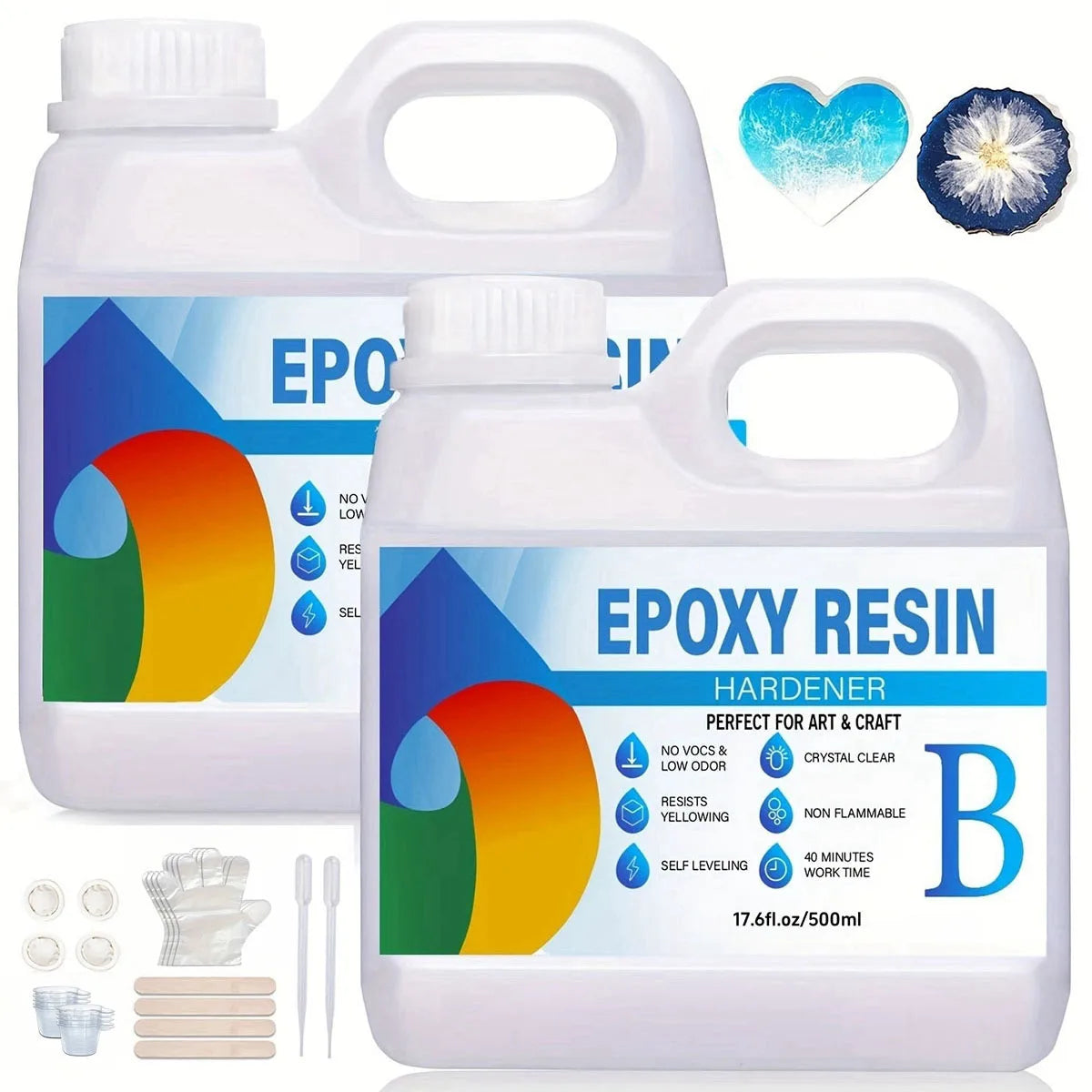 250ml/500ml transparent epoxy resin kit: self-leveling resin, easy to mix in a 1:1 ratio, for crafting and jewelry making.