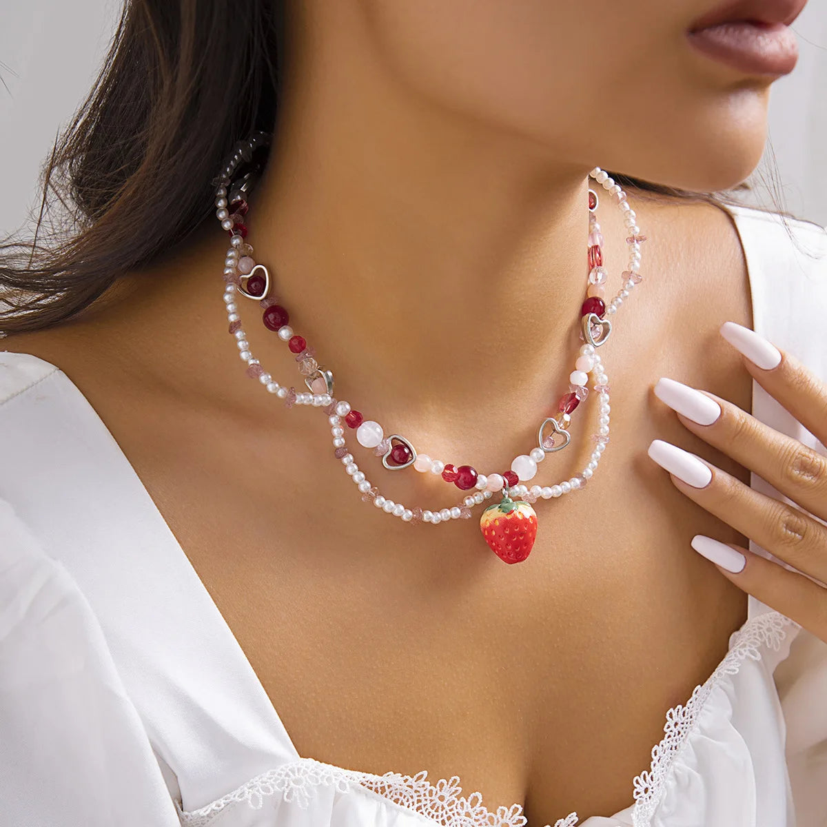 Women's New Necklace Lolita White Lace Necklace, Pearl Tassel Rhinestone Necklace Collar Sweet Cool Fashion Necklaces Girls Gift