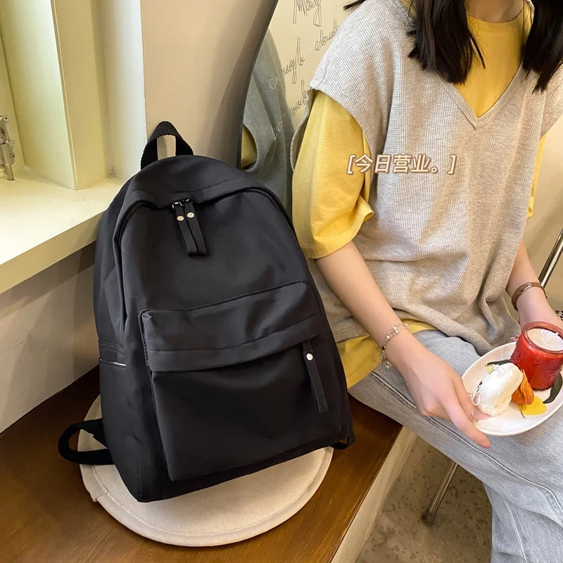 Simple Solid Color Backpack Women 2022 Waterproof Nylon School Bags For Teenager Girls Bookbag Lady Travel Backbag Shoulder Bag