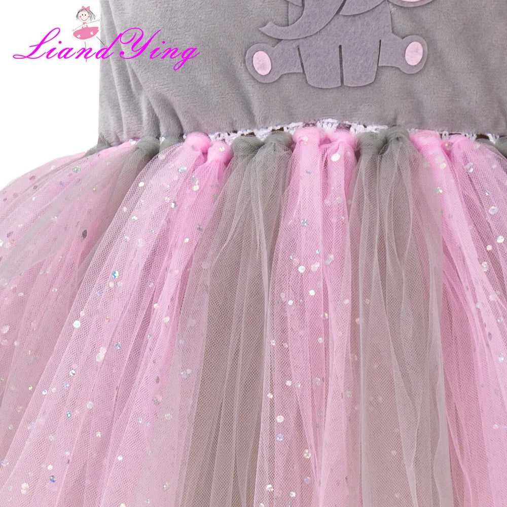 Girl Cartoon Raccoon Sloth Koala Piggy Rabbit Tutu Sling Dress Children Cosplay Festival Performance Dance Costume Headband Sets