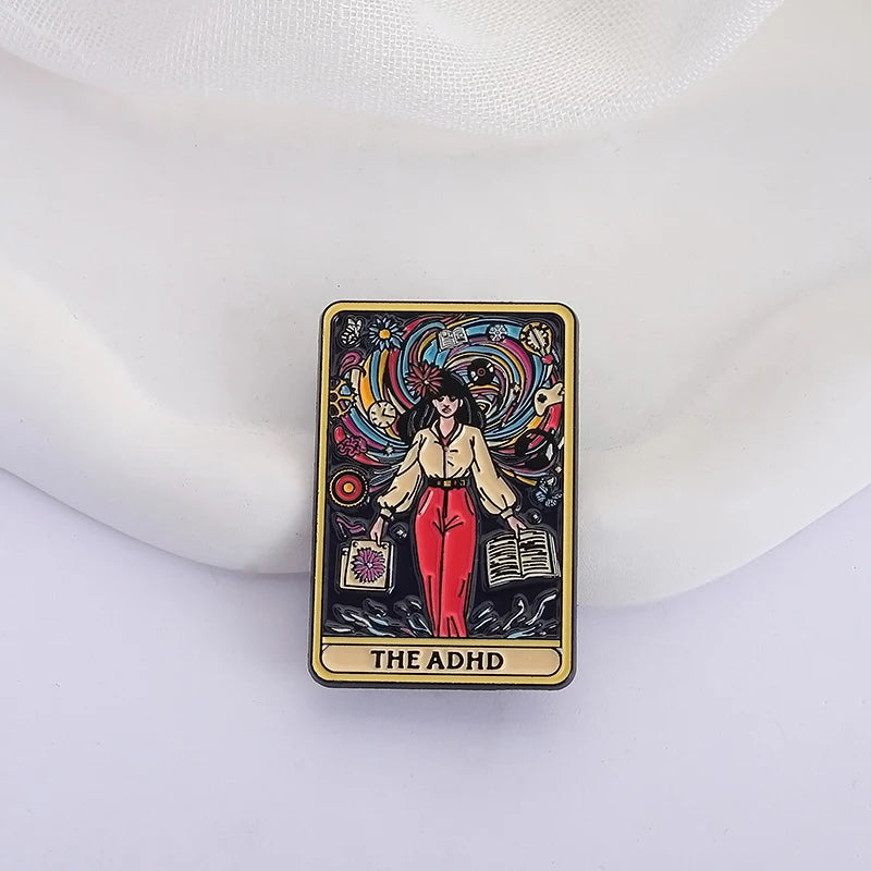 The ADHD Tarot Cards Enamel Pin Autism Mental Health Metal Brooch Lapel Backpack Badge Jewelry Accessories Gift For Friends