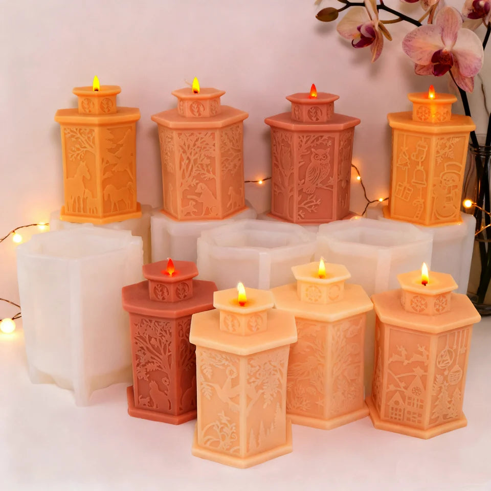 Eid Mubarak 3D Relief Lace Pillar Lantern Candle Mold Animal Plant Designs Ramadan Decor Christmas Handmade Taper Candle Making
